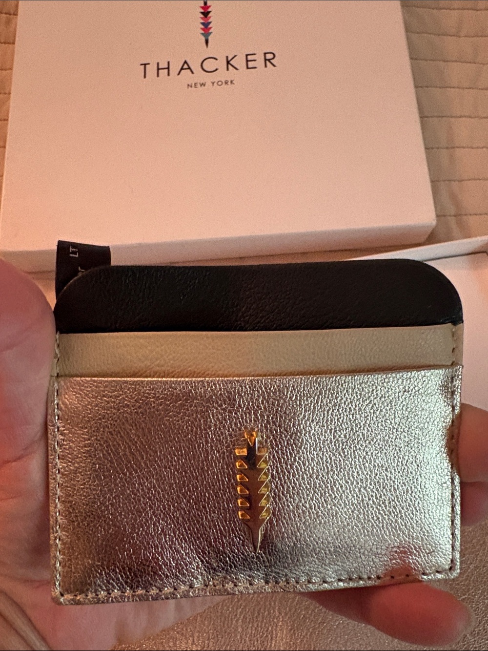 Thacker New York Metallic Rose Gold Leather Clutch & Card Case Set - Picture 5 of 7
